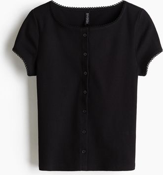H&M Geripptes Shirt mit Knopfleiste - Schwarz