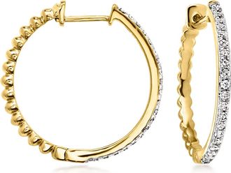 Ross-Simons Diamond and 18kt Gold Over Sterling Beaded Reversible Hoop Earrings