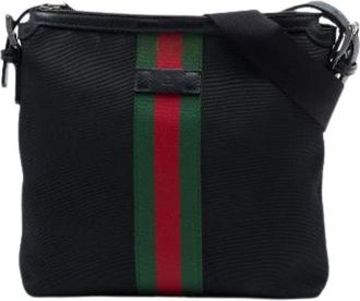 Gucci Pre-owned Canvas Crossbody Bag - Dames - Vintage Schoudertas - Zwart - ONE Size - Leer - Vintage