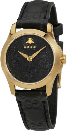 Gucci G-Timeless Black Dial Black Leather Ladies Watch YA126581