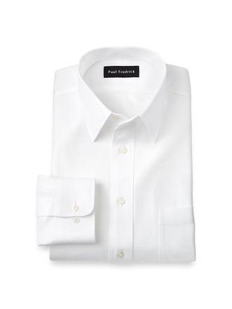 Paul Fredrick Slim Fit Non-iron Cotton Herringbone Point Collar Dress Shirt in White at Nordstrom, Size 17.5 - 36