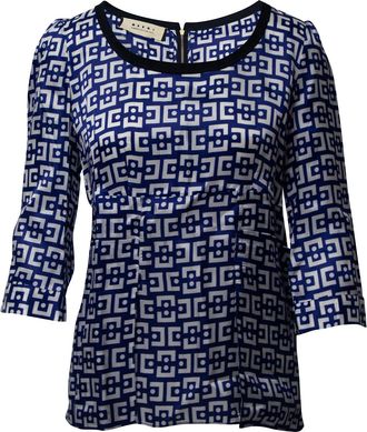 Marni Geometric Printed Blouse in Blue and White Viscose