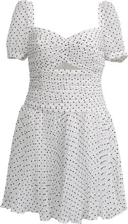Self Portrait Flocked Polka Dot Printed Mini Dress in White Polyester