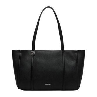 Calvin Klein Tote Bags, female, Black, Size: ONE SIZE Emblem Logo Hardware Pebble Tote