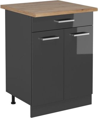 Vicco Mueble Bajo De Cocina R-line, Antracita Alto Brillo, 60 Cm, Et Roble