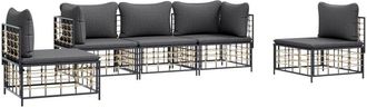 vidaXL Vidaxl - Juego De Muebles De Jard&iacute;n 5 Pzas Y Cojines Rat&aacute;n Pe Antracita
