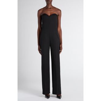 Alexander McQueen Strapless Wool Corset Jumpsuit in Black at Nordstrom, Size 10 Us