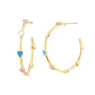 Gold & Honey Womens Heart Station Hoop Earrings In Gold
