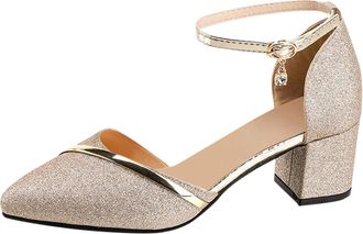 Generic Shoes For Women Heels Womens Low Mid Square Heel Ankle Strap Sandal Ladies Pointed Toe Shoes Chunky Heels Sandals Buckle Strap Low Block Kitten Heel D