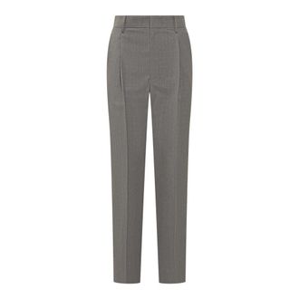 Victoria Beckham Pleated Virgin Wool Broeken - Dames - Broeken - Grijs - XS - Wol - Broeken