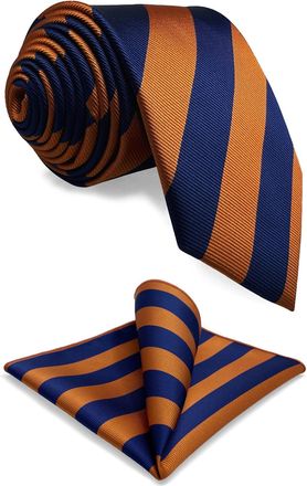 Shlax & Wing SHLAX&WING New Blue Orange Striped Neckties for Men Tie Set Business Long Skinny