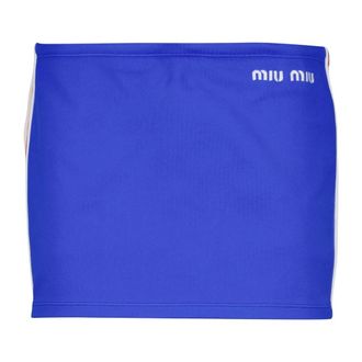 Miu Miu Logo Stripe Mini Skirt - female - Miu Miu - Short Skirts - Blue - XS - Skirts