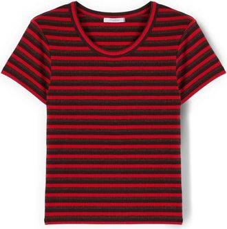Motivi Gestreept T-shirt van lurex jersey - Dames - T-shirts - Rood - L - Leer - Tops