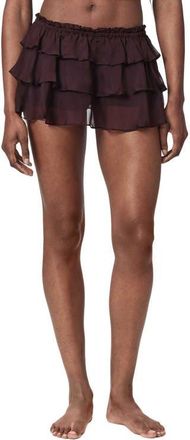AllSaints Ruffle Silk Skort in Oxblood Red at Nordstrom, Size 12
