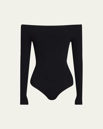 Alaia Off-The-Shoulder Long-Sleeve Rib Bodysuit
