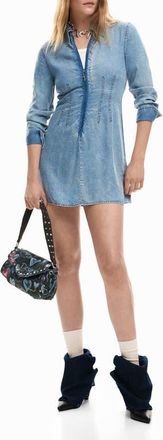 Desigual Long Sleeve Denim Shirtdress in Light Blue at Nordstrom, Size X-Large