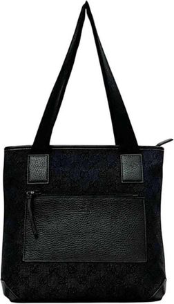 Gucci Gg Canvas Black Gg Canvas Leather Tote Bag (Pre-Owned)