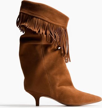 H&M Velourslederstiefel mit Fransenbesatz - Beige