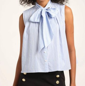 Derek Lam Aviana Lurex Stripe Poplin Sleeveless Top In Blue/white