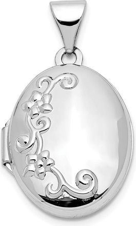 Diamond2Deal 14k White Gold Floral 17mm Oval Locket