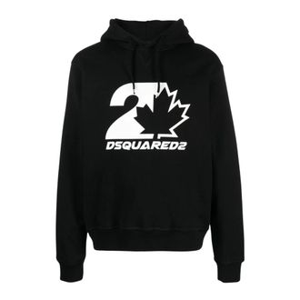 Dsquared2 Hoodies & sweatvesten, Heren, Zwart, M, Katoen, Maple Leaf Logo Hoodie
