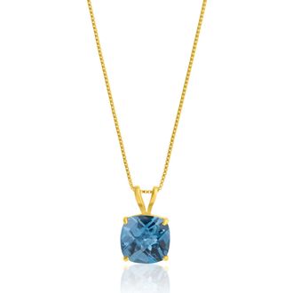 MAX + STONE 14k Yellow Gold 8mm Cushion Cut Gemstone Pendant Necklaces with 18 inch Box Chain