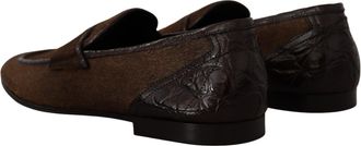 Dolce & Gabbana Mens Shoes Dress Loafers Brown Leather Slip Caiman