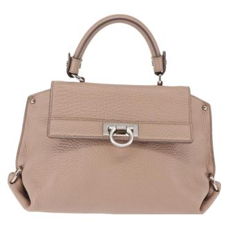 Ferragamo Sofia Satchel Grainy Leather Beige Leather Handbag (Pre-Owned)