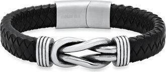 HMY Jewelry Stainless Steel Knot Charm Leather Braided Bracelet in Black-Metallic at Nordstrom Rack