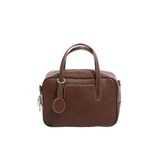 Generic Retro Sugar Cube Bowling Bag Tanned Leather Commuter Underarm Small Square Simple Shoulder Handbag(Small dark coffee)
