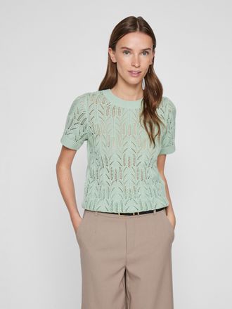 Vila Kurzarmpullover VILA VICOTTI S/S O-NECK KNIT TOP - NOOS, Damen, Gr. XS, gr&uuml;n (silt gr&uuml;n), Strick, Obermaterial: 100% Baumwolle, unifarben, normal, Run