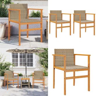 vidaXL Sedie da Giardino 2 pz Beige in Polyrattan e Legno Massello - Sedie da esterno - Sedie in rattan
