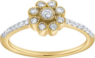 LuvMyJewelry Whispered Petals 0.30 Ct Natural Diamond Floral 10K Gold Ring