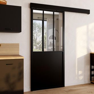 IDMarket Idmarket - Kit De Puerta Corredera De Cristal Templado De 93 Cm En Metal + Mdf Con Riel Y Fijaciones