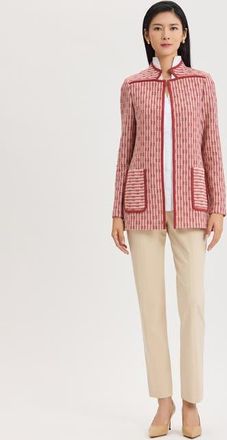 Misook Heritage Contrast Trim Knit Jacket in Honey Suckle/russet/biscotti at Nordstrom, Size Xx-Large
