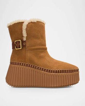 Chlo&eacute; Nama Shearling-Lined Suede Ankle Boots