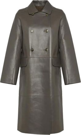 Yves Salomon Trench doppiopetto in pelle - Grigio