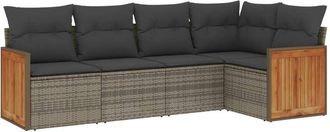 vidaXL Juego De Sof&aacute;s Jard&iacute;n Con Cojines 5 Pzas Rat&aacute;n Sint&eacute;tico Gris Vidaxl