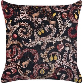 Beliani Coj&iacute;n De Terciopelo Negro Rosa 45 X 45 Cm Algod&oacute;n Patr&oacute;n Bot&aacute;nico Ricinus