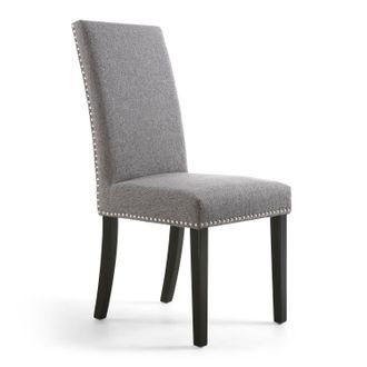 Netfurniture RivendelLis Stud Detail Linen Effect Steel Grey Chair Black Legs