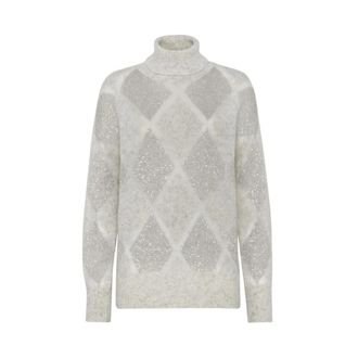 Brunello Cucinelli Jersey de cuello alto con lentejuelas - Knitwear - Mujer - Gris - M