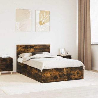 vidaXL Estructura De Cama Con Cabecera Roble Ahumado 120 X 200 Cm Vidaxl