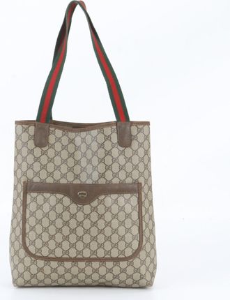 Gucci Brown Leather Coated Canvas Tote Bag (Pre-Owned)