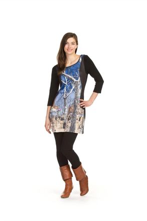 Papillon City Print Bodycon 3/4 Sleeve Dress In Blue