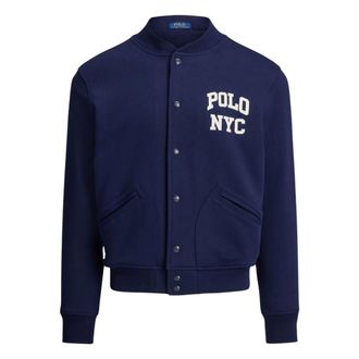 Ralph Lauren Bomber Jackets, male, Blue, Size: L Logo Fleece Sweatshirt
