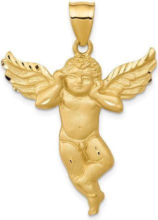 Diamond2Deal 14k Yellow Gold Satin Diamond-cut Angel Pendant