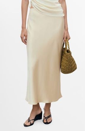 Mango Mia Satin Midi Skirt in Pastel Yellow at Nordstrom Rack, Size Large