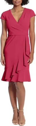London Times Ruffled Draped Skirt Sheath Dress In Cherry