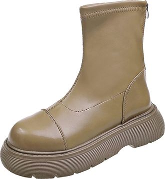 Generic Large Size Women Leather Boots Autumn and Winter New England Style Retro Boots Female Short Boots Boots for Women Strap (Khaki, 6.5)