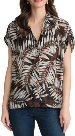Jones New York Print Short Sleeve Shirt in Fudge Multi at Nordstrom, Size X-Large